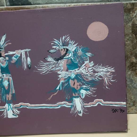 Vintage Native American Eagle Dance Canvas Painting 1994 Signed - Picture 13 of 13